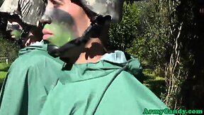 Basic training hunks slurping dick outdoors